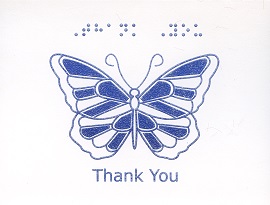 Braille and Tactile Greeting Card Box of Small Blank Thank You – Butterfly