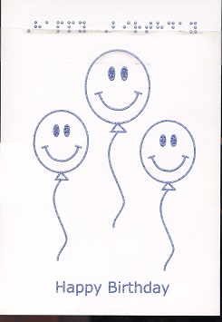 Braille and Tactile Greeting Card Birthday Smiley Balloons